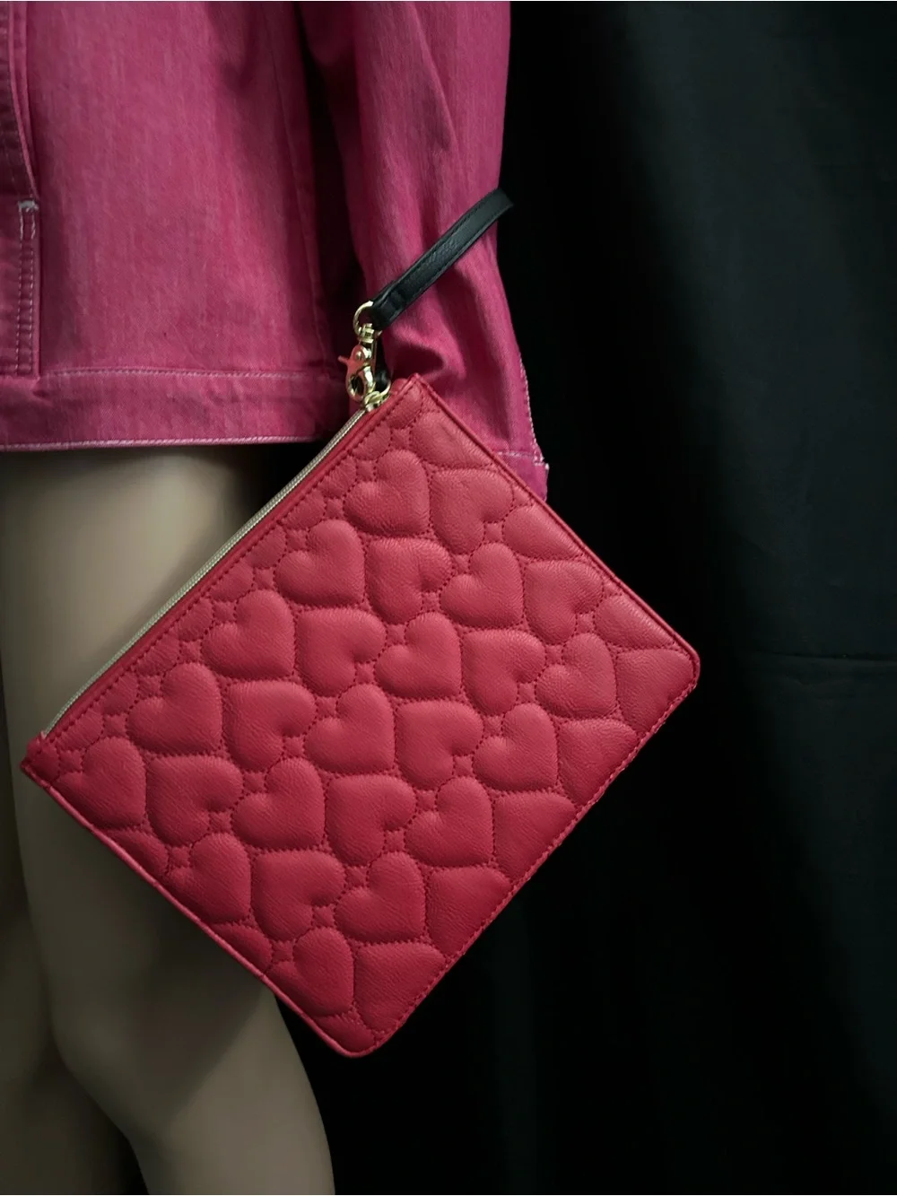 Betsy Johnson Red Quilted Heart Wristlet Clutch Pouch